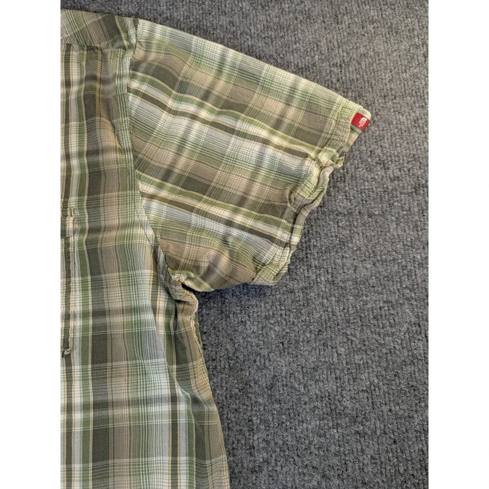 The North Face Mens XL Green‎ Plaid Snap Front Short Sleeve Cotton Shirt 2442